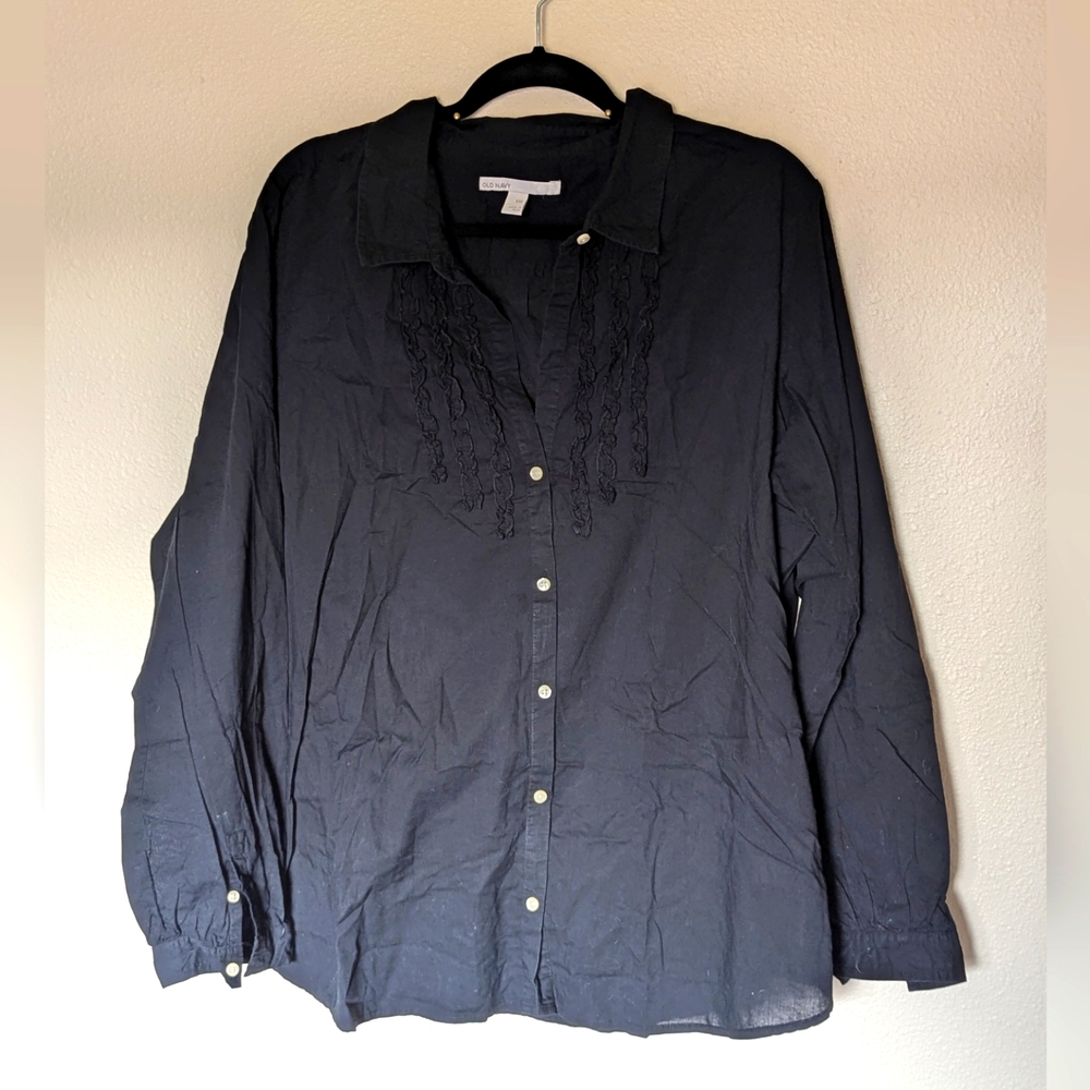 Old Navy Black Blouse With Ruffle Front Size XXL